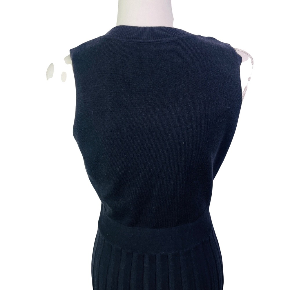 Black Sleeveless Maxi Dress Women's M Knit Pleated Crew Neck Solid Minimalist - Picture 9 of 15